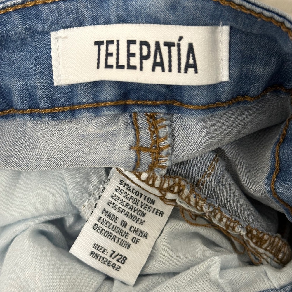 Telepatia Skinny Jeans Women 7/28 Blue‎ High Rise Stretch Denim Faded Casual - Picture 2 of 9